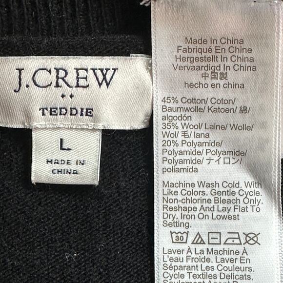 J Crew Teddie Sweater Large Black Wool Cotton Preppy Minimalist Academia EUC - Picture 7 of 8